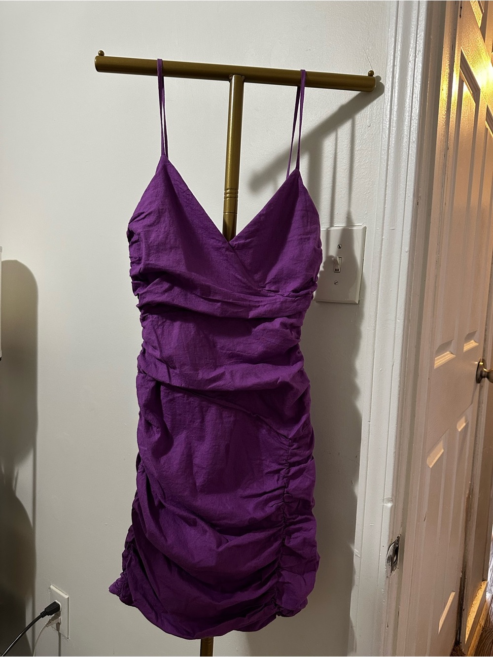 Zara Purple Ruched Spaghetti Strap Dress